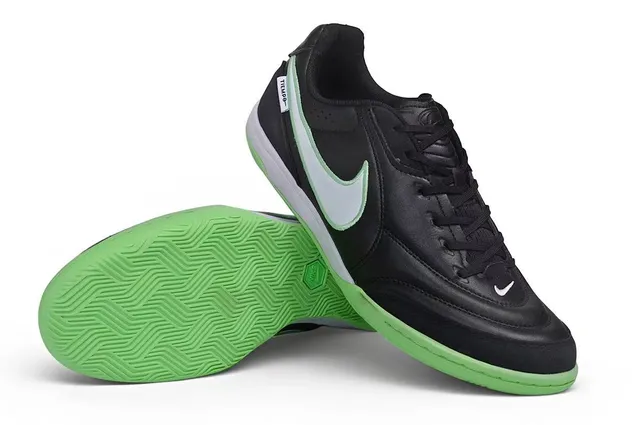 Nike Tiempo Negro Verde Cuero Superior Silueta Baja Zapatos de Fútbol Sala 7