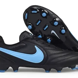 Nike Tiempo Legacy Noir et Bleu Clair Chaussures de football pour sol ferme