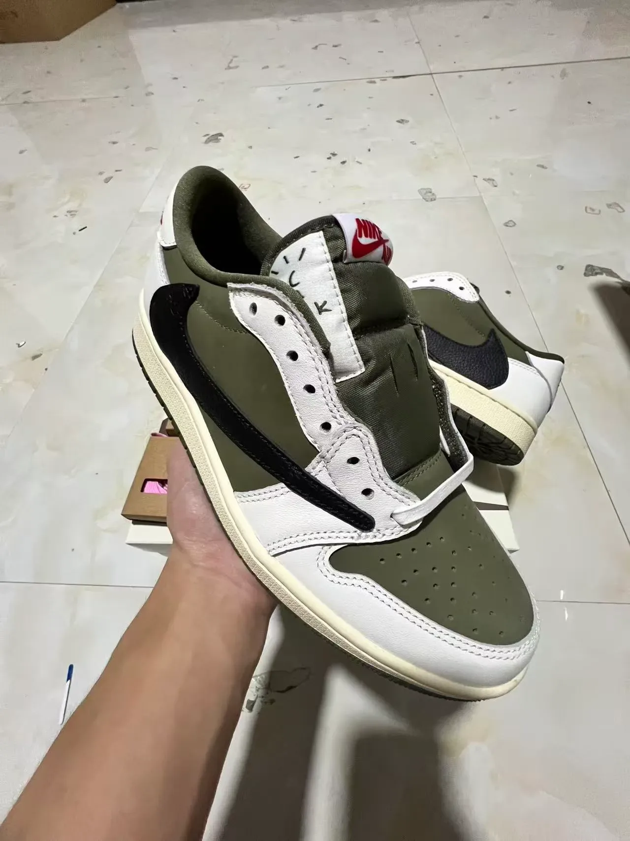 Nike White Army Green Low-Top Layered Leather Lifestyle Sneakers 2