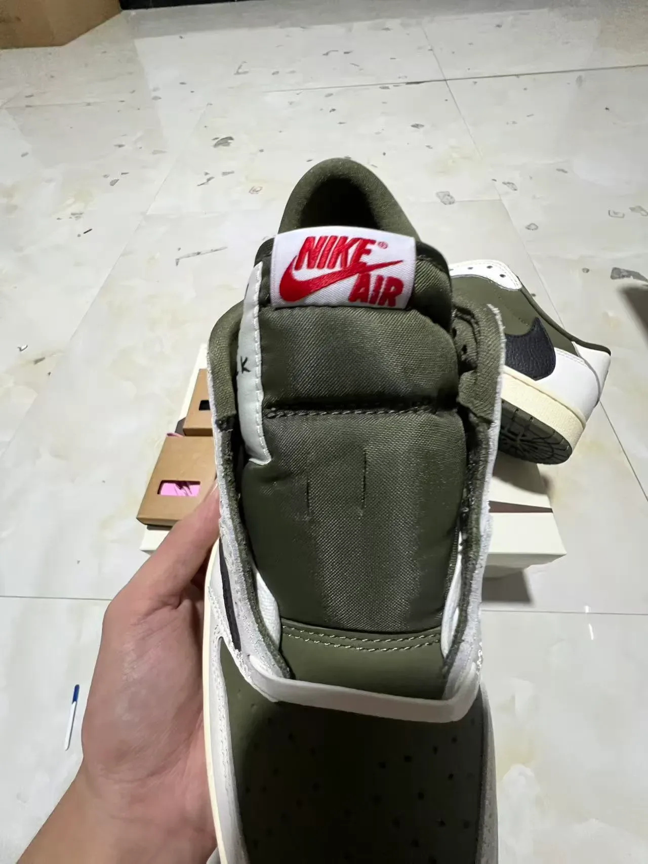 Nike White Army Green Low-Top Layered Leather Lifestyle Sneakers 4