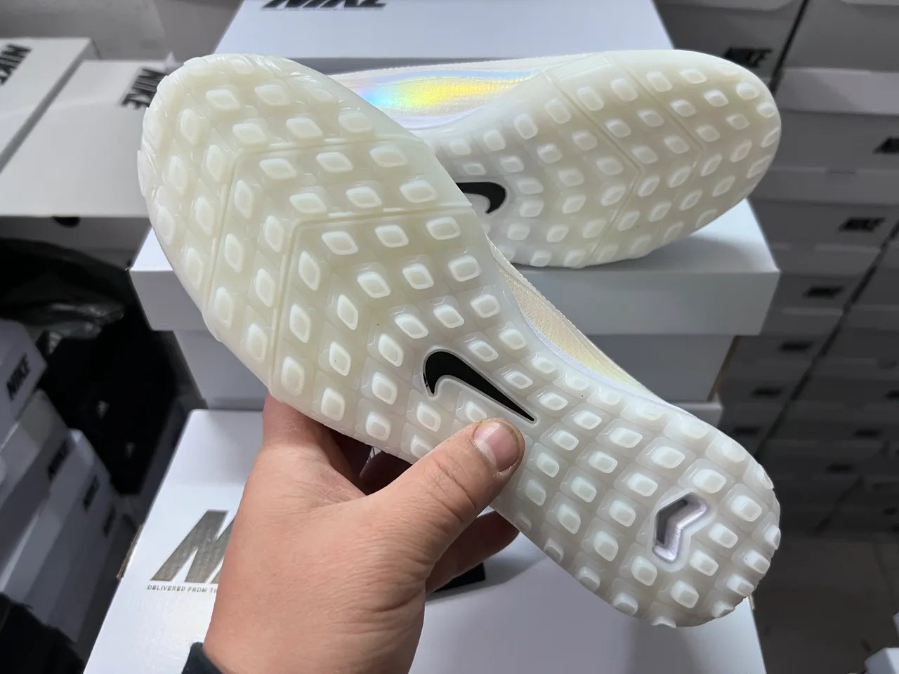 Nike White Black Knit Upper Iridescent Overlay Turf Soccer Shoes 2