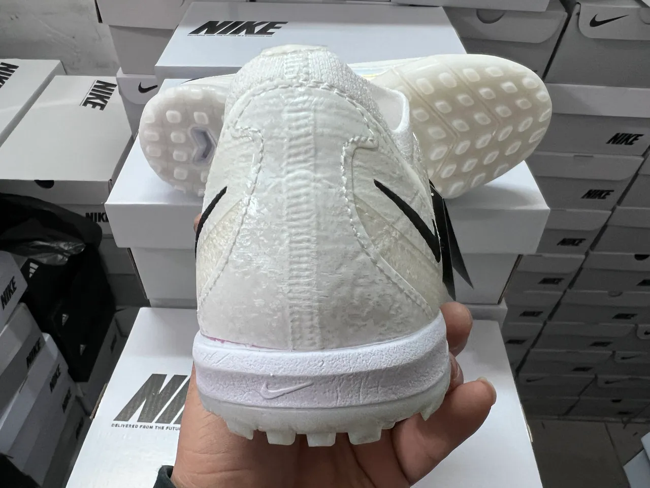 Nike White Black Knit Upper Iridescent Overlay Turf Soccer Shoes 3