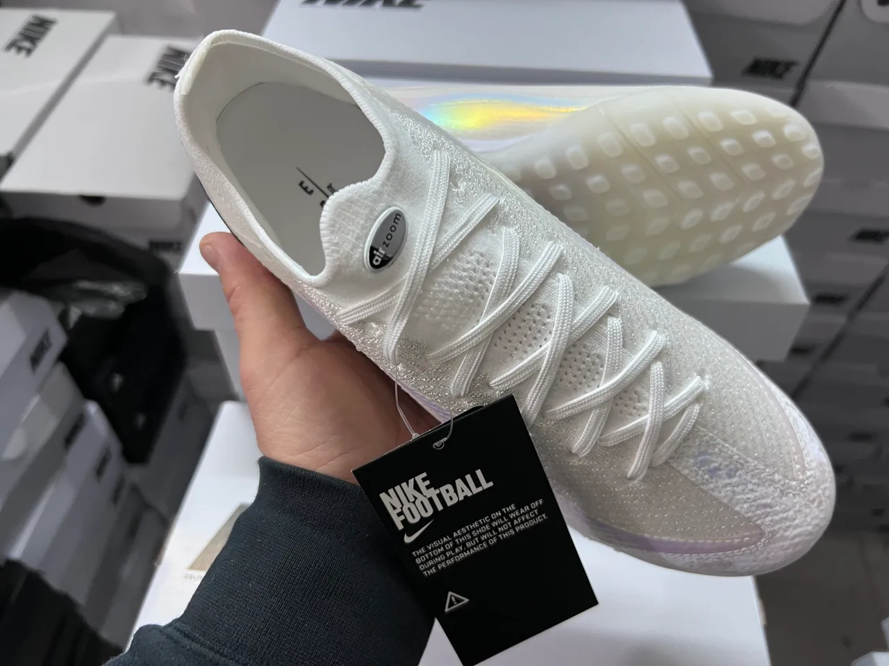Nike White Black Knit Upper Iridescent Overlay Turf Soccer Shoes 5