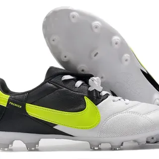 Nike White Black Low-Cut Leather-Synthetic Hybrid Upper Firm-Ground Soccer Shoes