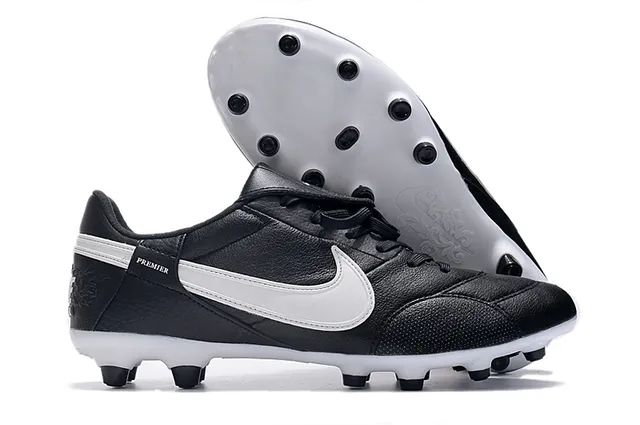 Nike Branco Preto Baixo-Corte Couro-Sintético Híbrido Superior Terreno Firme Sapatos de Futebol 4
