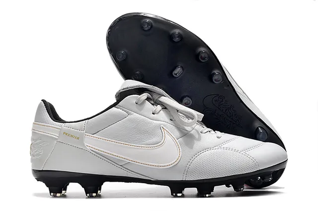 Nike Branco Preto Baixo-Corte Couro-Sintético Híbrido Superior Terreno Firme Sapatos de Futebol 5