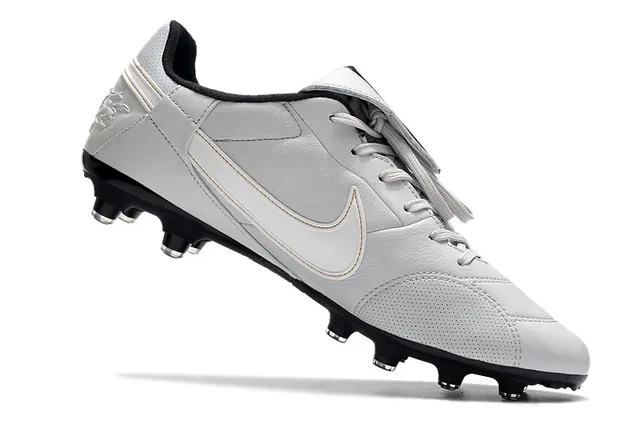 Nike Branco Preto Baixo-Corte Couro-Sintético Híbrido Superior Terreno Firme Sapatos de Futebol 7