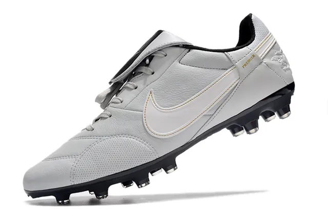 Nike Branco Preto Baixo-Corte Couro-Sintético Híbrido Superior Terreno Firme Sapatos de Futebol 8