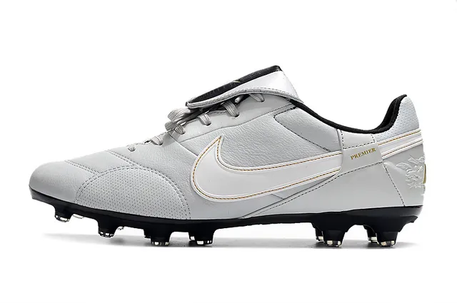 Nike Branco Preto Baixo-Corte Couro-Sintético Híbrido Superior Terreno Firme Sapatos de Futebol 9