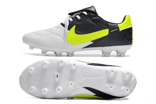 Nike Branco Preto Baixo-Corte Couro-Sintético Híbrido Superior Terreno Firme Sapatos de Futebol 12