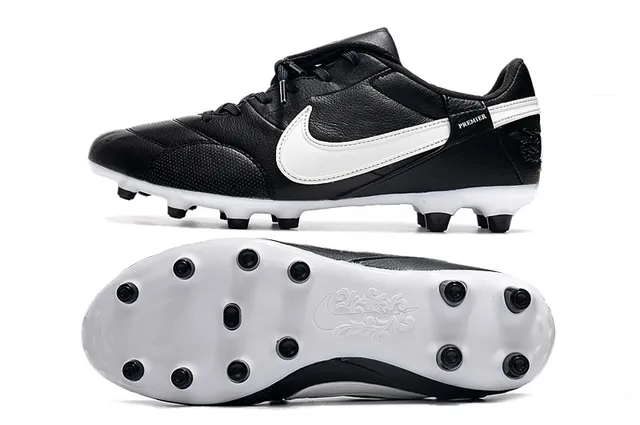 Nike Branco Preto Baixo-Corte Couro-Sintético Híbrido Superior Terreno Firme Sapatos de Futebol 18