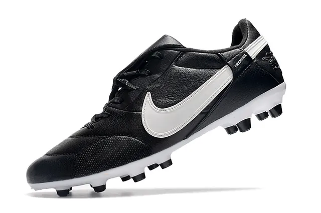 Nike Branco Preto Baixo-Corte Couro-Sintético Híbrido Superior Terreno Firme Sapatos de Futebol 20