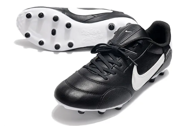 Nike Branco Preto Baixo-Corte Couro-Sintético Híbrido Superior Terreno Firme Sapatos de Futebol 22