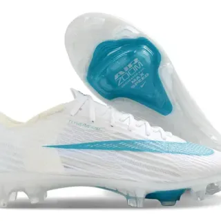 Nike Chuteiras de futebol brancas e azuis Flyweave Ultra Upper Air Zoom Heel Unit Firm-Ground