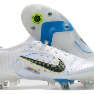 Nike White Blue Low-Cut Knit Upper Asymmetrical Lacing Firm-Ground Soccer Shoes