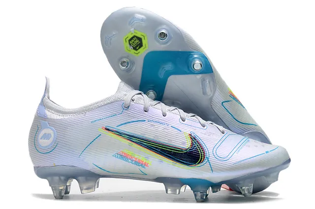 Nike White Blue Low-Cut Knit Upper Asymmetrical Lacing Firm-Ground Soccer Shoes 2