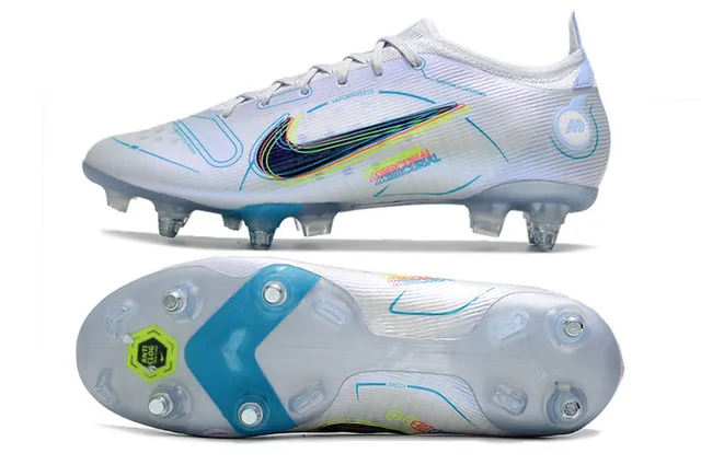 Nike White Blue Low-Cut Knit Upper Asymmetrical Lacing Firm-Ground Soccer Shoes 3