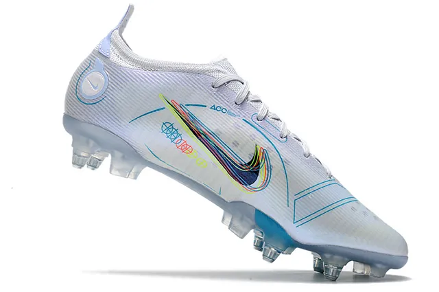 Nike White Blue Low-Cut Knit Upper Asymmetrical Lacing Firm-Ground Soccer Shoes 4