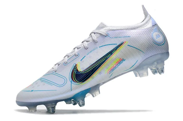 Nike White Blue Low-Cut Knit Upper Asymmetrical Lacing Firm-Ground Soccer Shoes 5