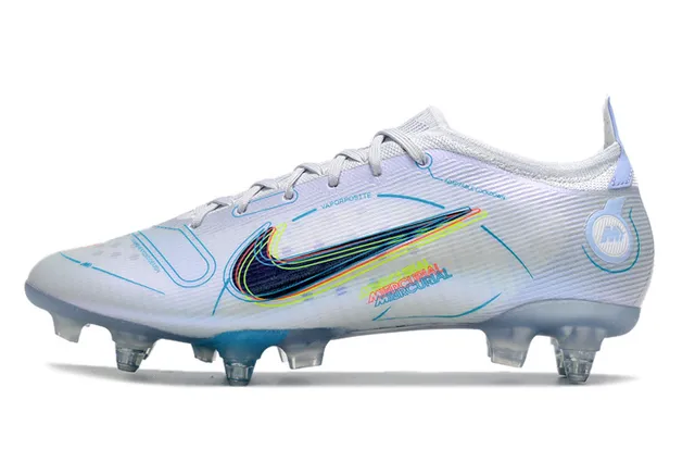 Nike White Blue Low-Cut Knit Upper Asymmetrical Lacing Firm-Ground Soccer Shoes 6