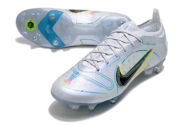 Nike White Blue Low-Cut Knit Upper Asymmetrical Lacing Firm-Ground Soccer Shoes 7