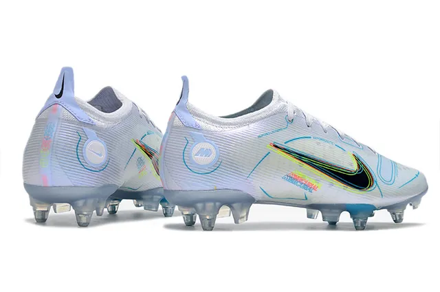 Nike White Blue Low-Cut Knit Upper Asymmetrical Lacing Firm-Ground Soccer Shoes 8