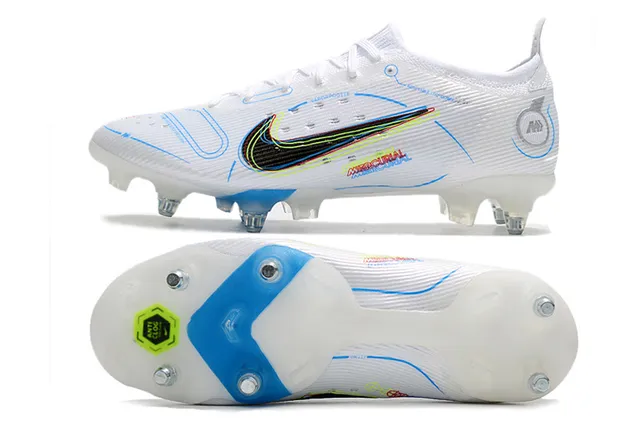 Nike White Blue Low-Cut Knit Upper Asymmetrical Lacing Firm-Ground Soccer Shoes 9