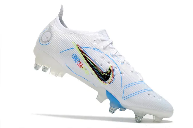 Nike White Blue Low-Cut Knit Upper Asymmetrical Lacing Firm-Ground Soccer Shoes 10