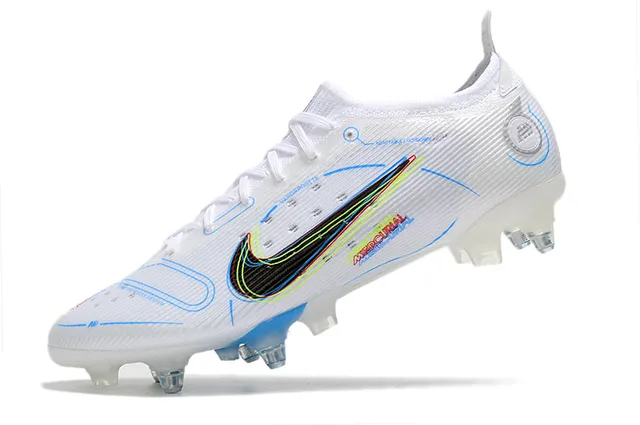 Nike White Blue Low-Cut Knit Upper Asymmetrical Lacing Firm-Ground Soccer Shoes 11