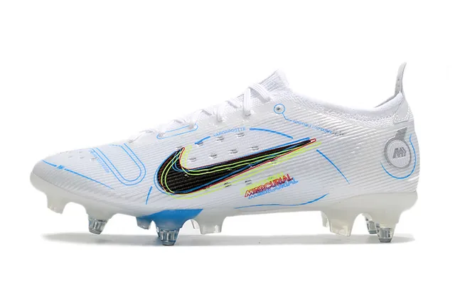 Nike White Blue Low-Cut Knit Upper Asymmetrical Lacing Firm-Ground Soccer Shoes 12