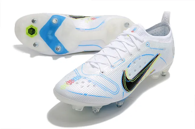 Nike White Blue Low-Cut Knit Upper Asymmetrical Lacing Firm-Ground Soccer Shoes 13