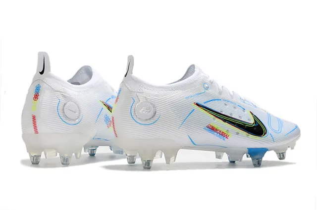 Nike White Blue Low-Cut Knit Upper Asymmetrical Lacing Firm-Ground Soccer Shoes 14