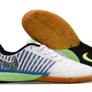 Nike White Blue Quilted Toe Box Vertical Striped Synthetic Cage Indoor Soccer Shoes