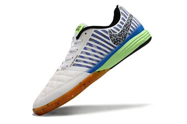 Nike blanco azul caja acolchada rayada vertical sintética jaula zapatos de fútbol indoor 2