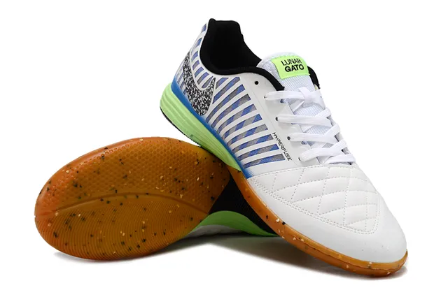 Nike blanco azul caja acolchada rayada vertical sintética jaula zapatos de fútbol indoor 3