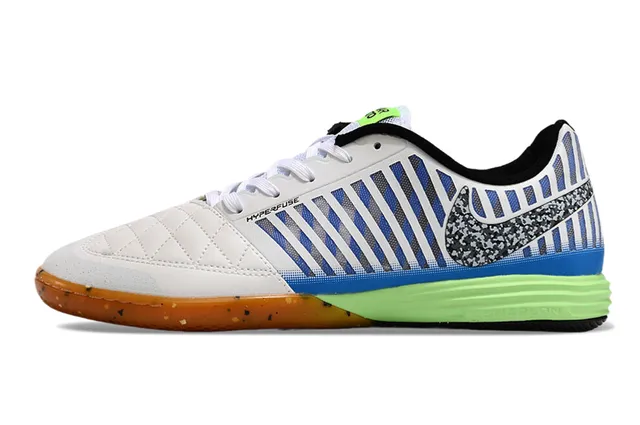 Nike blanco azul caja acolchada rayada vertical sintética jaula zapatos de fútbol indoor 6