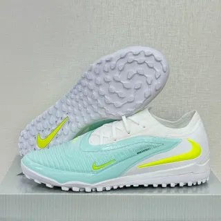 Nike Tênis de futebol turf branco verde low-cut upper knit sintético overlay aqua