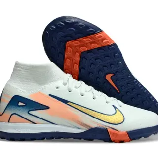 Nike White Navy Sock-Fit Collar Gradient Synthetic Upper Indoor Soccer Shoes