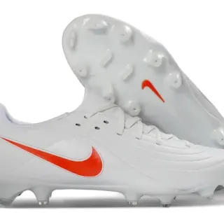 Nike Tênis de futebol branco laranja low-cut com empeite sintético cravos moldados FG para campo firme