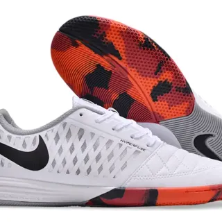 Nike White Orange Quilted Synthetic Upper Perforated Cage Overlay Indoor Soccer Shoes