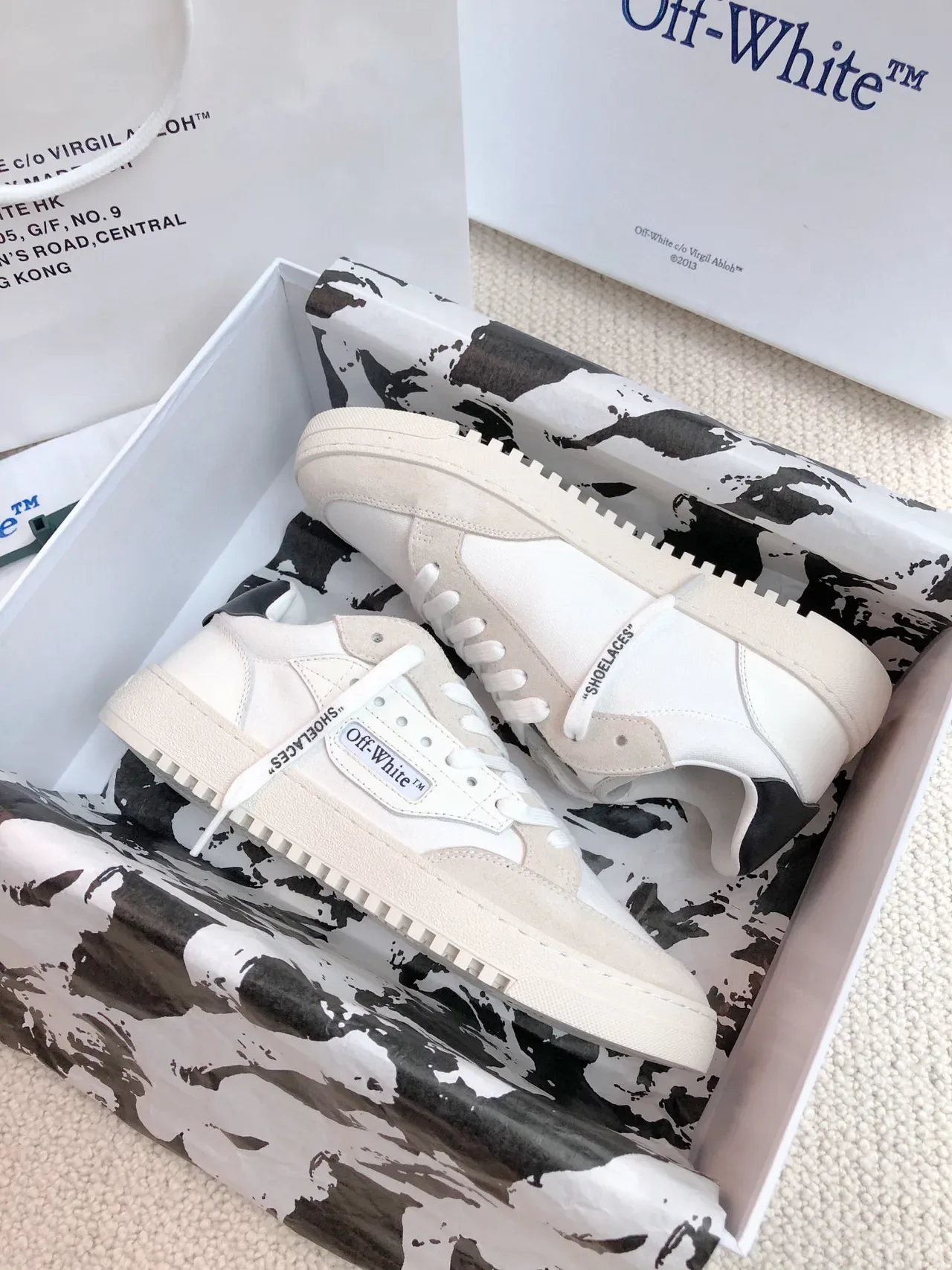 Off-White Beige Black Low-Top Mixed-Material Lifestyle Sneakers 2