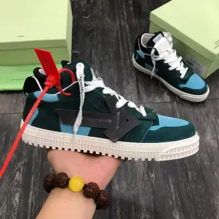 Off-White Green Blue Deconstructed Suede-and-Panel Lifestyle Sneakers