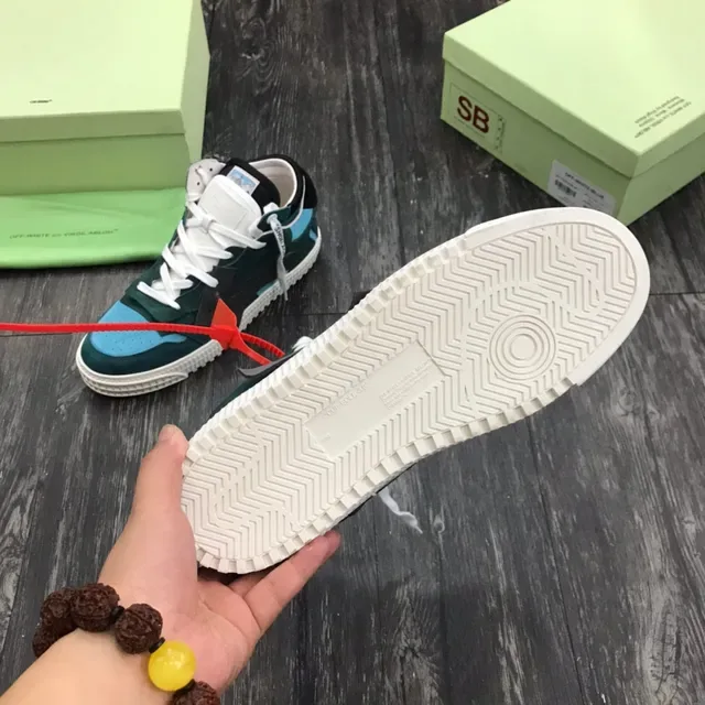Off-White Green Blue Deconstructed Suede-and-Panel Lifestyle Sneakers 2