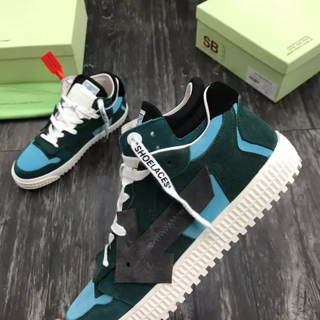 Off-White Green Blue Deconstructed Suede-and-Panel Lifestyle Sneakers 5
