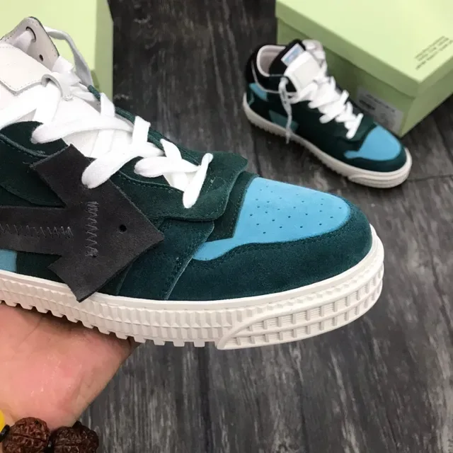 Off-White Green Blue Deconstructed Suede-and-Panel Lifestyle Sneakers 6