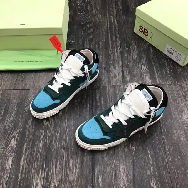 Off-White Green Blue Deconstructed Suede-and-Panel Lifestyle Sneakers 8