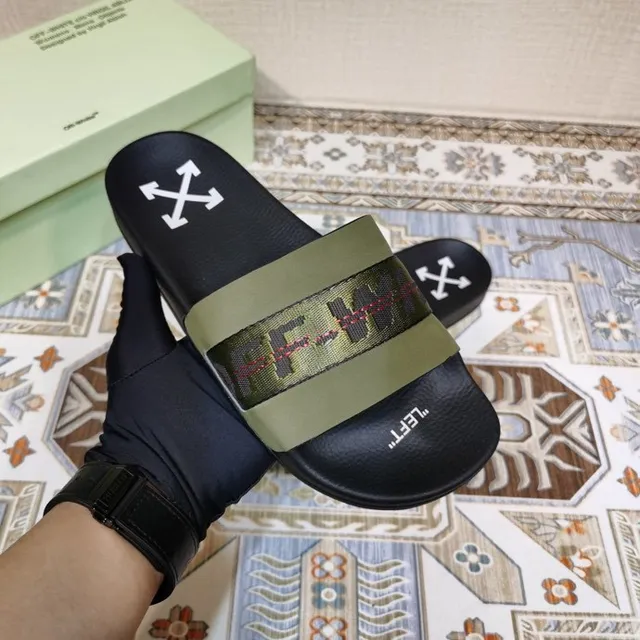 Off-White Slide Black and Olive Green Industrial Strap Slippers 3