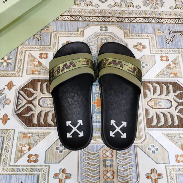 Off-White Slide Black and Olive Green Industrial Strap Slippers 8