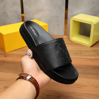 Off-White Slide Black Leather-Look Strap Platform Slippers