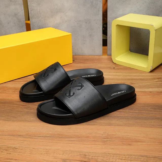 Off-White Slide Negro efecto cuero Correa Plataforma 2